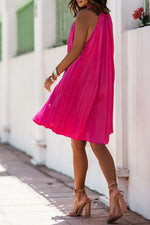 Satin Pleated Halter Neck Mini Dress