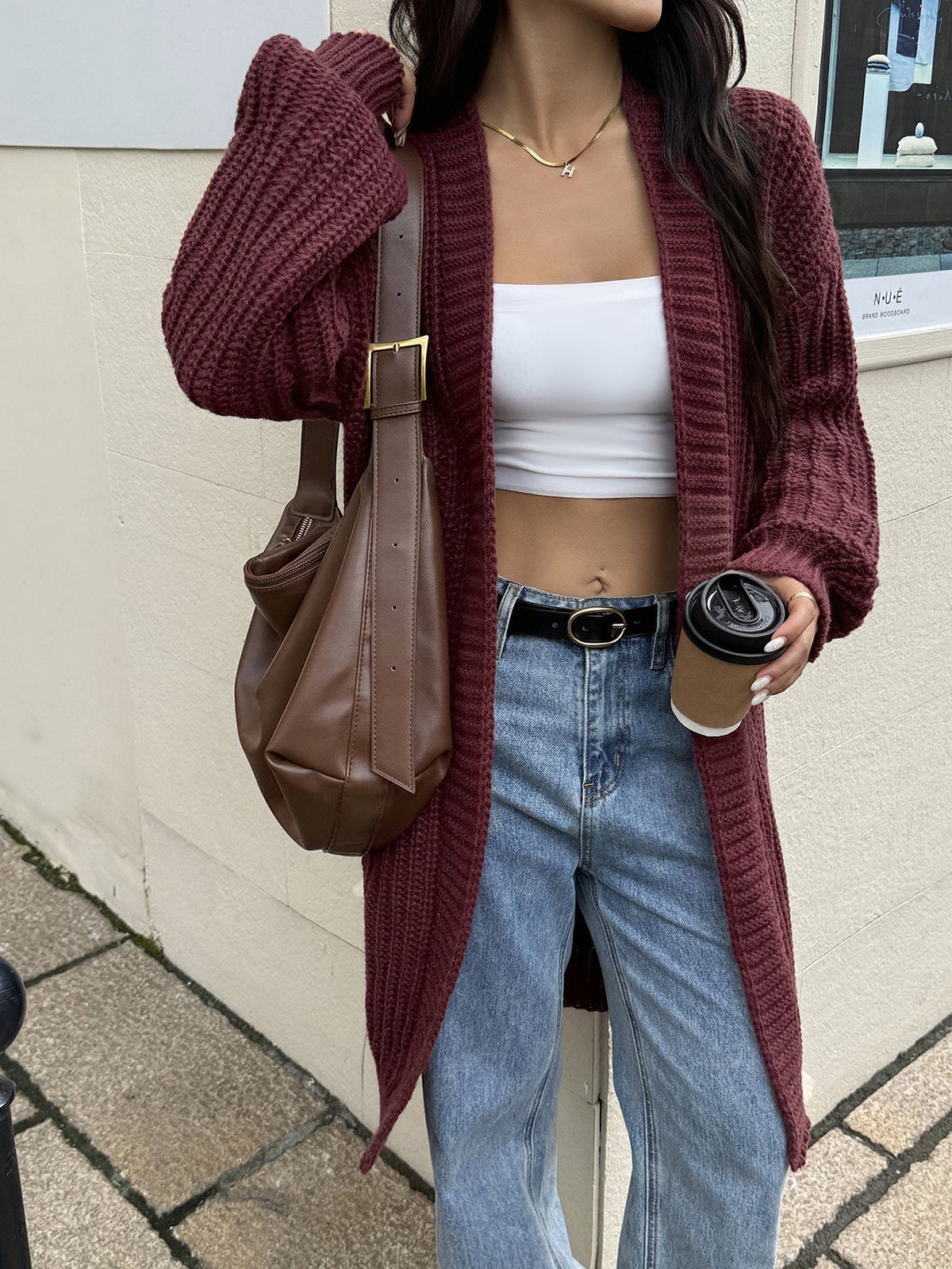 Oversized Ribbed Knit Long Cardigan