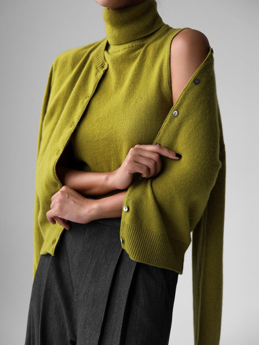 Turtleneck Knit Sleeveless Sweater Top
