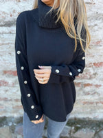 Turtleneck Buttoned-Sleeves Knit Sweater