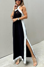 Contrast Crossover Halter Neck Midi Dress