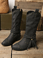 Rivet Belt Tassel Trim Mid-calf Martin Boots