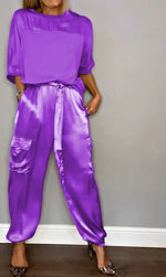 Casual Satin Half-sleeved Top and Pant Two-piece Sets