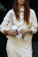 Solid Zippered Sweatshirt and Sweatpants Two-Piece Set