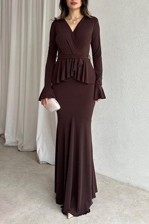 Elegant Long Sleeved Peplum Slim Fit Maxi dress