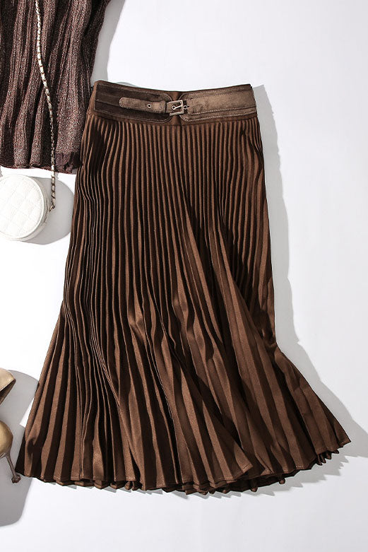 Solid Color Pleated Midi Skirt