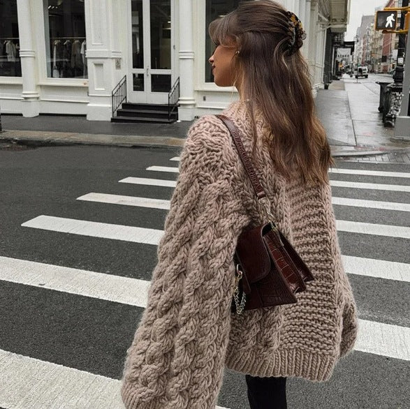 Cable Knit Bell Sleeve Slouchy Sweater