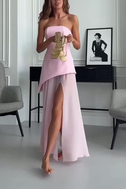 White Strapless Tube Semi-Sheer Midi Dress