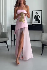 White Strapless Tube Semi-Sheer Midi Dress