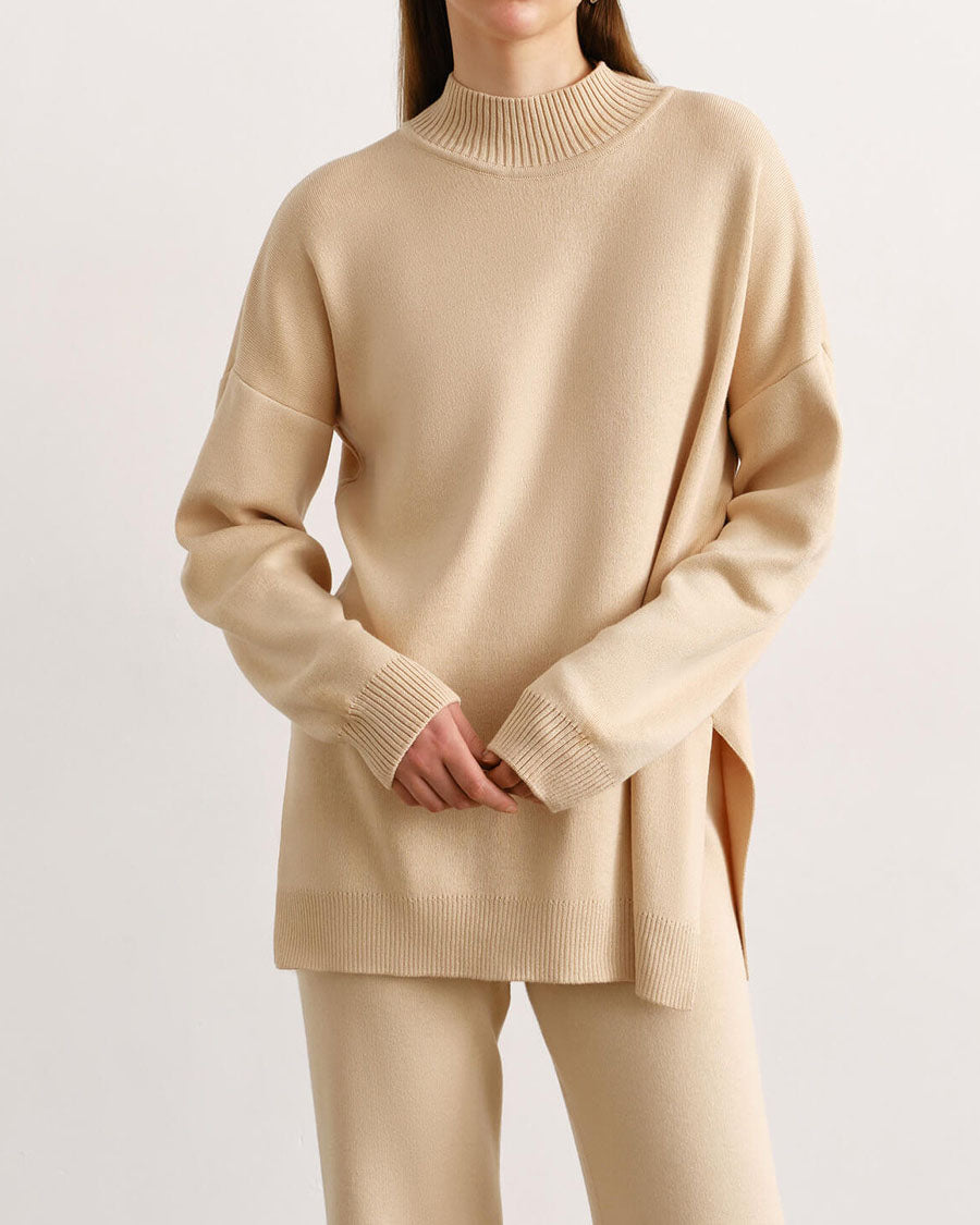 Solid Knitted Split Sweater and Pants Two-Piece Set
