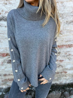 Turtleneck Buttoned-Sleeves Knit Sweater