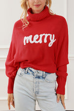Merry Christmas Turtleneck Bat Sleeve Sweater