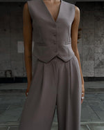 Sleek Sleeveless Vest with Wide-leg Trousers Two Piece Set