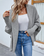 Solid Bat Sleeves Open Front Cardigan