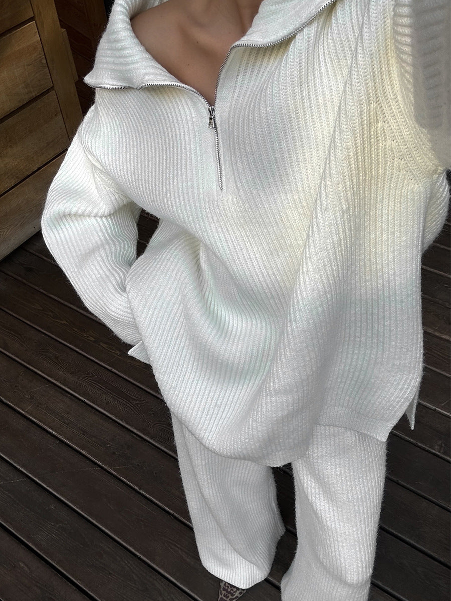 Cozy Ribbed Knit Sweater and Wide-Leg Pants Two-Piece Set
