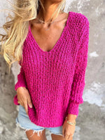 Chunky Knitted V-neck Long Sleeves Sweater