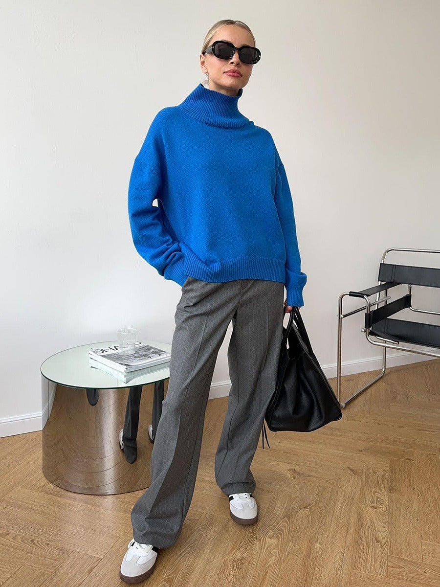 Solid Ribbed Edge Knit Pullover Sweater