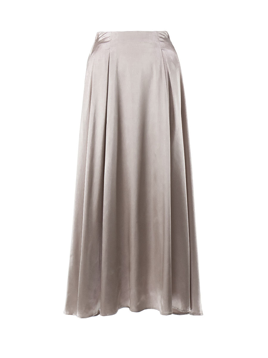 Sleek High-Waisted Satin Midi Skirt