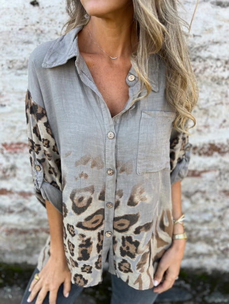 Gradient Leopard Print Button Down Shirt