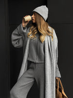 Ribbed Knit Zippered Jacket and Pants Two-Piece Suit