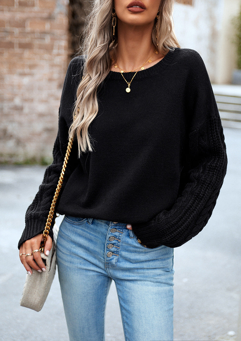Cable Knit Sleeve Pullover Sweater