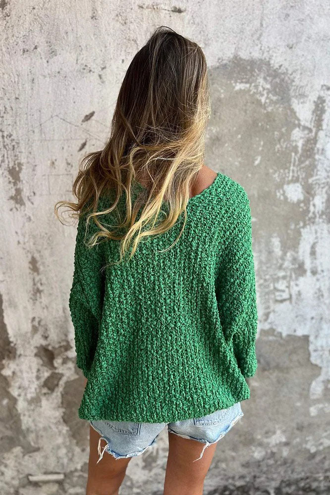 Chunky Knitted V-neck Long Sleeves Sweater