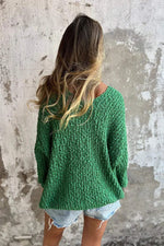 Chunky Knitted V-neck Long Sleeves Sweater