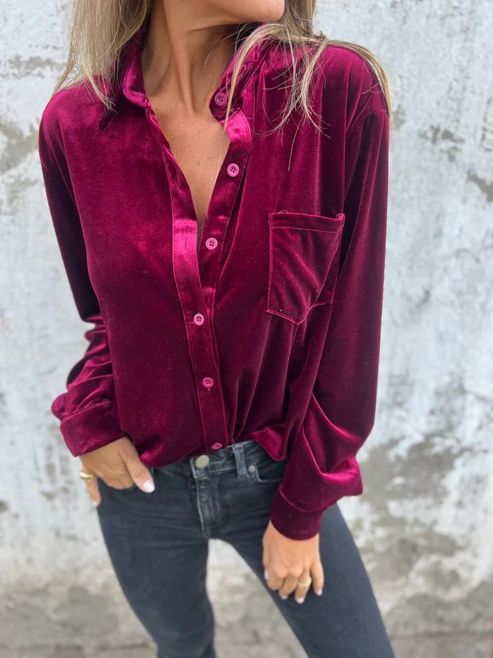 Solid Velvet Button Down Shirt