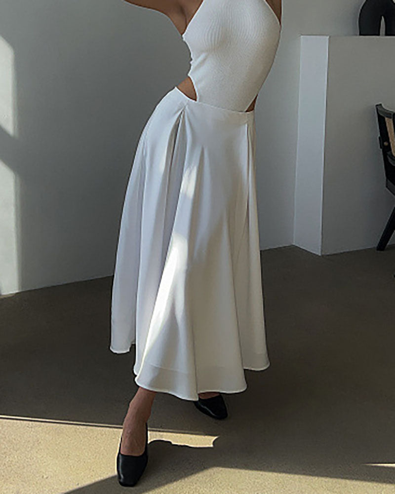 Sleek High-Waisted Satin Midi Skirt
