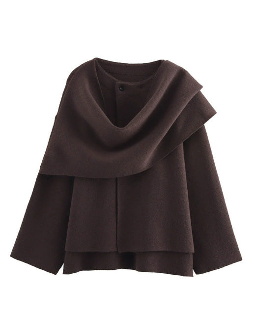 Asymmetric Scarf Cropped Knitted Jacket
