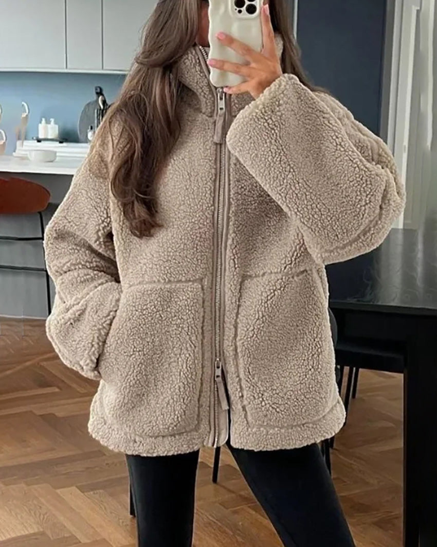 Casual Front Zipper Fleece Coat
