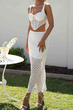 Crochet Lace Tank Top and Midi Skirt Two Piece Sets