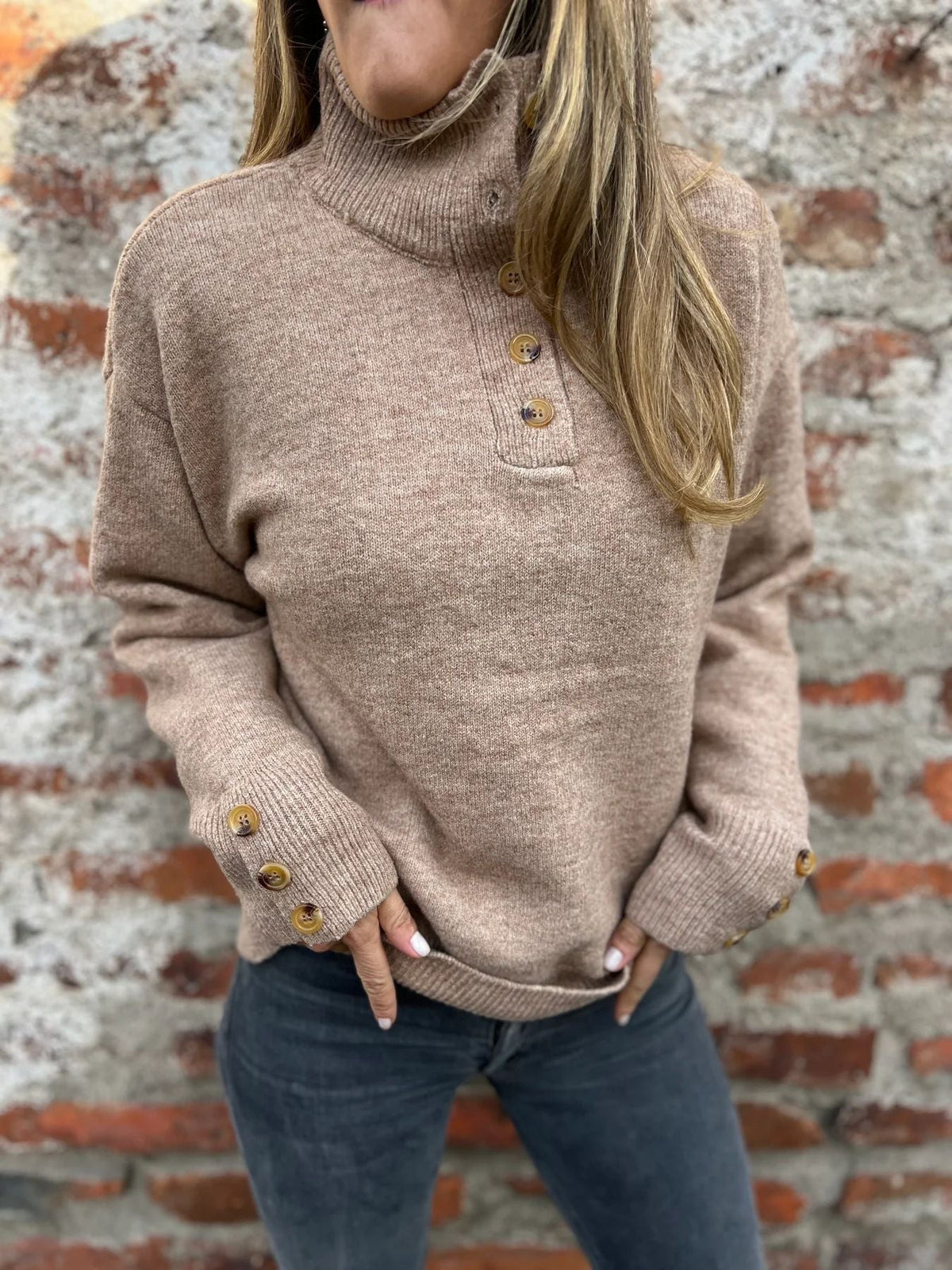 Stand Collar Solid Color Knit Sweater