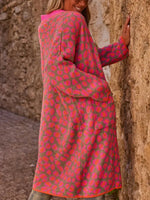 Hot Pink Leopard Print Long Cardigan Coat