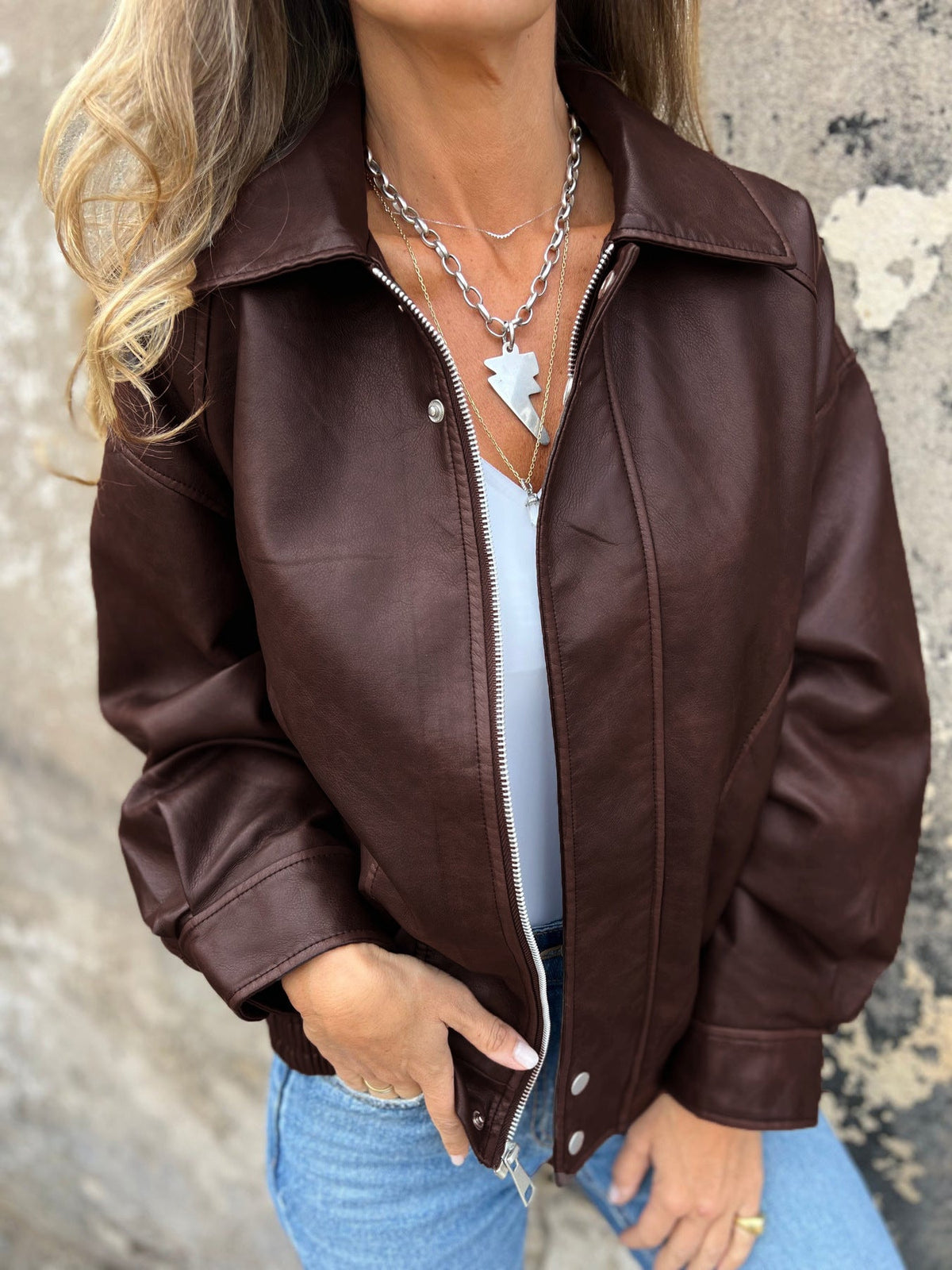 Retro Faux Leather Motorcycle Bomber Jacket