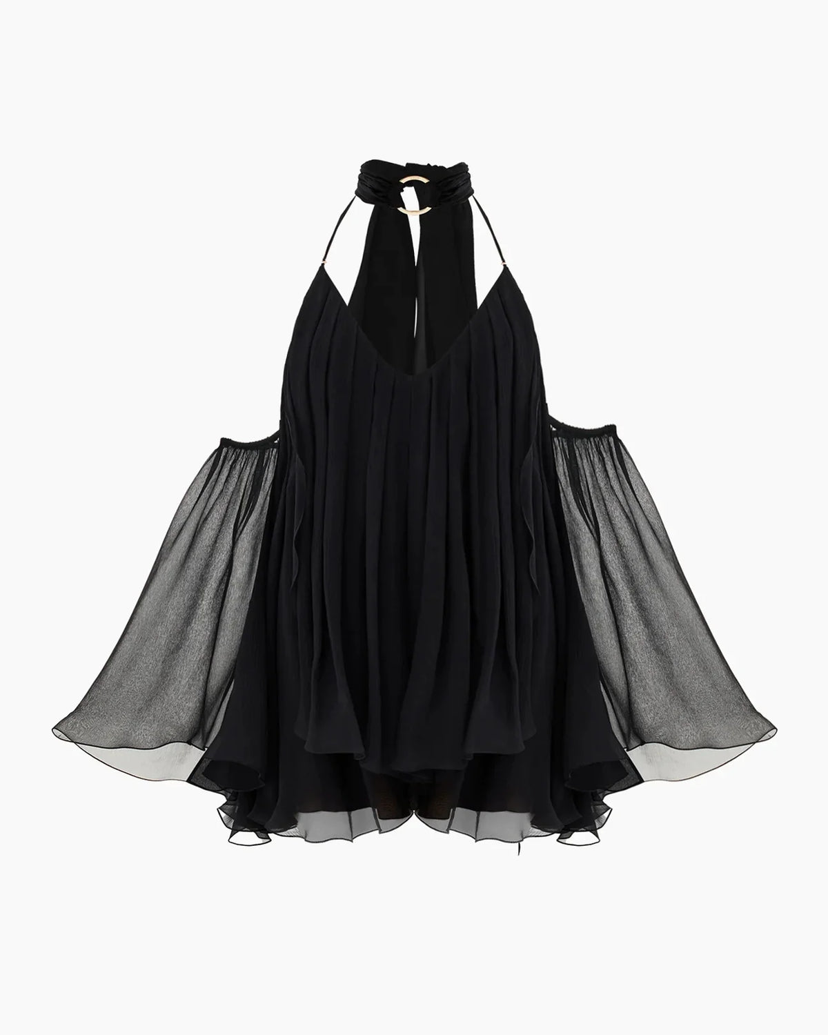 Chiffon Cold Shoulder Bell Sleeve Mini Dress