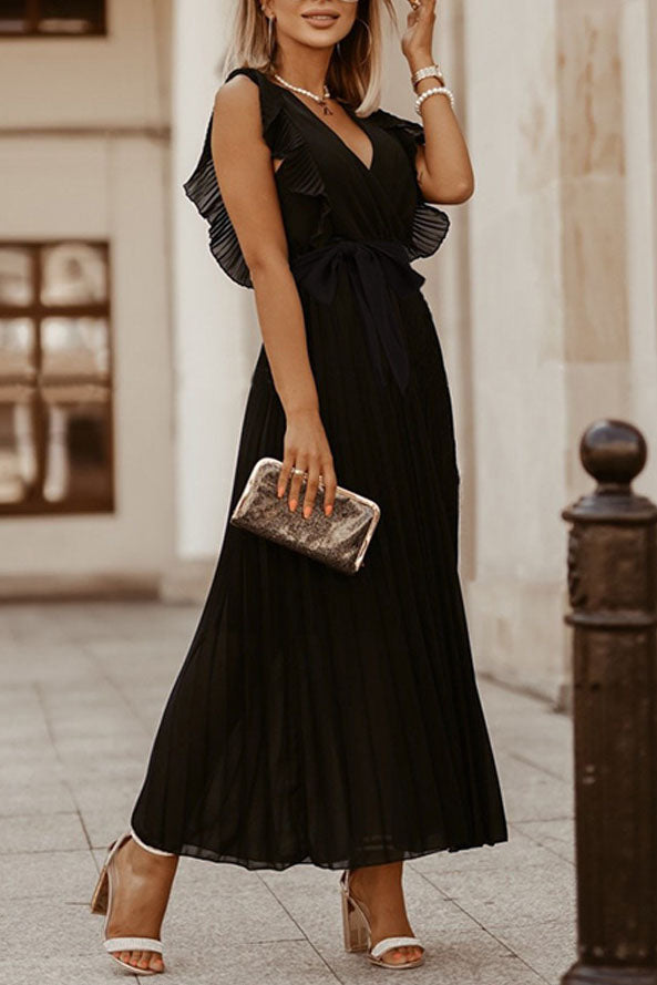 Sweet Ruffle Sleeve Chiffon Midi Dress