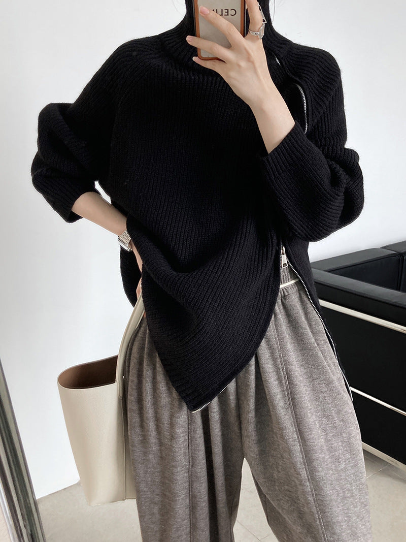 Turtleneck Size Zippered Knit Sweater