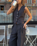 Comfortable Sleeveless Vest and Pants Linen Two Piece Suits
