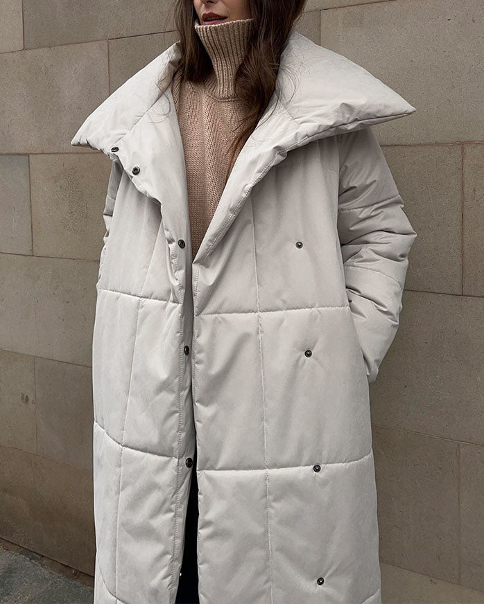 Large Lapel Tie Belted Long Cotton-Pad coat