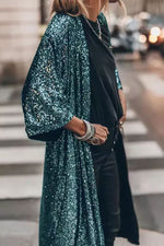 Three Quarter Sleeve Party Sequined Kimono Jacket