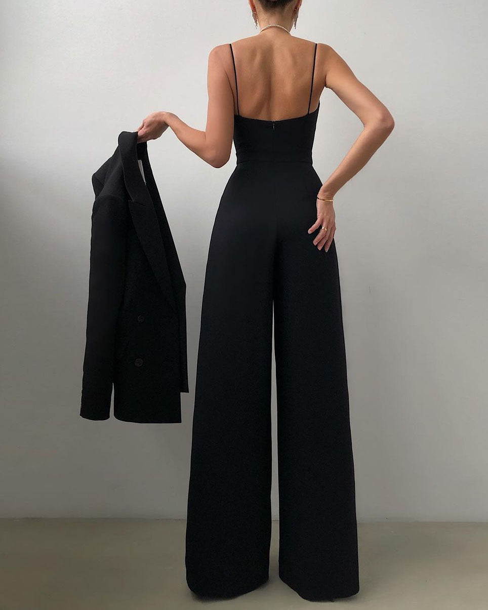 Spaghetti Strap Solid High Waist Jumpsuit