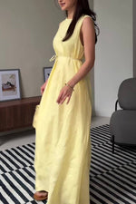 Linen Waist-Tie Sleeveless Maxi Dress