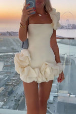 One-shoulder Rosette Trim Bodycon Dress