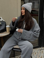 Ribbed Knit Zippered Jacket and Pants Two-Piece Suit