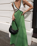 Color block V-neck Sleeveless Midi Dress