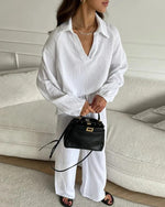 Casual Polo Top and Drawstring Pants Two-Piece Set