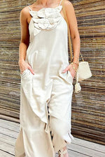 Rosette Embellished Linen Slip Dress