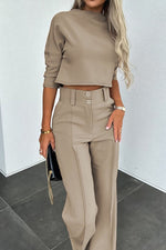 Business Casual Crop Top and Wide-Leg Pants Two Piece Set