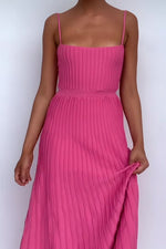 Solid Pleated Knit Slip Midi Dress
